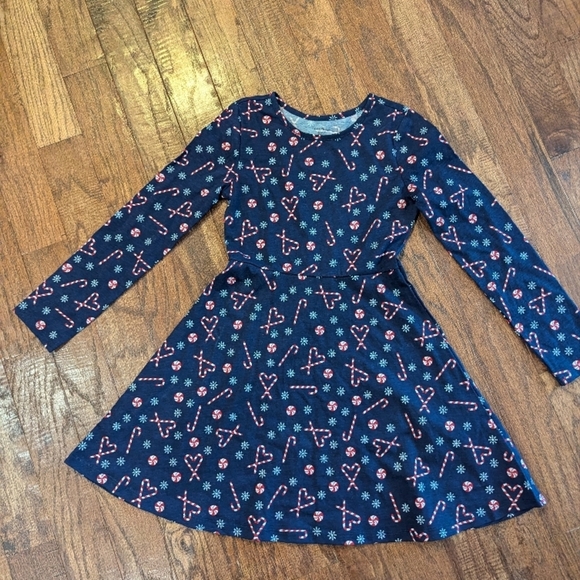 Navy Blue Kids Dress with Candy Cane Print - Picture 2 of 6